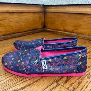 TOMS Glitter Stars Classic Youth Navy Slip On Loafers Multicolor Size 2.5